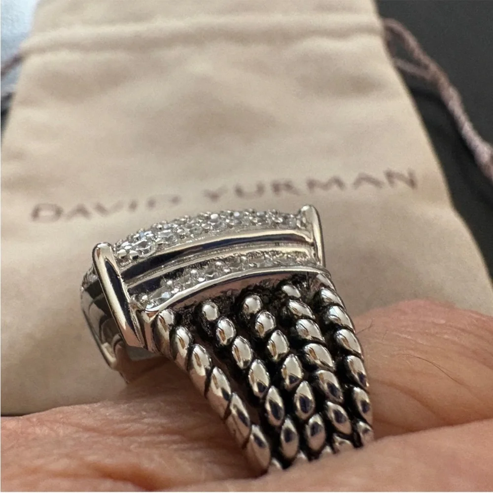 David Yurman Pavé Diamond Sterling Silver Dome Ring - Silver